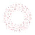 Seasons Greetings Card with Red Christmas Winter Signs on White Background. Vector Illustration Royalty Free Stock Photo