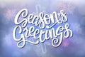 Seasons Greetings hand drawn brush pen lettering. Vector illustration for Christmas, New Year event. Snowy background Royalty Free Stock Photo