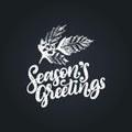 Seasons Greetings, hand lettering. Vector Christmas illustration of mistletoe branch. Happy Holidays card, poster. Royalty Free Stock Photo
