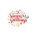 Seasons Greetings lettering on white background. Vector hand drawn Christmas illustration. Happy Holidays greeting card. Royalty Free Stock Photo