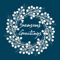 Seasons Greetings radial vector wreath illustration on a blue background Royalty Free Stock Photo