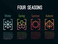 4 seasons icon sign in border gradients with Snow Winter , Flower Spring , Sun Summer and maple leaf Autumn vector design Royalty Free Stock Photo
