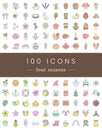 100 Vector Icons Set Four Seasons Elements Royalty Free Stock Photo