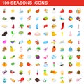 100 seasons icons set, isometric 3d style Royalty Free Stock Photo