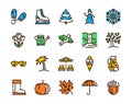 Seasons items color linear icons set