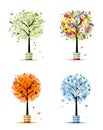 Seasons: spring, summer, autumn, winter. Art trees