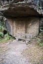 Seat bellow rock near Topfer hill in Zittauer Gebirge Royalty Free Stock Photo