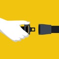 Seat Belt. Safety First concept. A man fasten buckle hands.