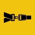 Seat Belt silhouette black icon isolated on yellow background.
