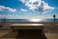 Seat, bench, beach, bycicle Royalty Free Stock Photo