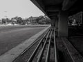 A seat on the edge of the football field. Black and white Royalty Free Stock Photo