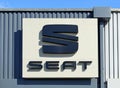 Seat logo on the dealer facade of the spanish automaker.