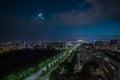 Seat of Romanian parliament, huge building in the centre of Bucharest, Romania on summer night. Evening view over the avenue Royalty Free Stock Photo