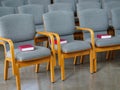 Seat rows with bibles in the church