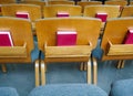 Seat rows with bibles in the church