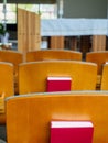 Seat rows with bibles in the church