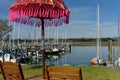 Seat and sunshade at Motueka Marina, New Zealand