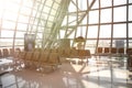 Seat Waiting Area International airport building View of the Planes and runway outside the window Royalty Free Stock Photo