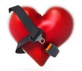 Seatbelt around the red heart. 3D illustration Royalty Free Stock Photo