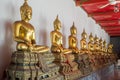 Seated Golden Buddhas at Wat Phra Chetuphon, Bangkok, Thailand Royalty Free Stock Photo
