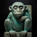 Teal Monkey Statue: Surrealistic Post-impressionism Wall Art