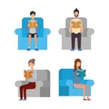 Isolated seated people avatars with education books vector design