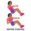 Seated punches. Sport exersice. Silhouettes of woman doing exercise. Workout, training Royalty Free Stock Photo