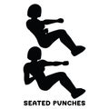 Seated punches. Sport exersice. Silhouettes of woman doing exercise. Workout, training