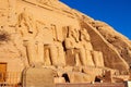 Seated statue of Ramses II in front of The Great Temple of Ramses II at Abu Simbel Village