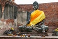 Seated Stone Buddha at Wat Thammikarat in Ayutthaya, Thailand Royalty Free Stock Photo