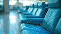 seater bench situating in airport, Empty metallic chairs in airport. Waiting room furniture photo. Airport departure or Royalty Free Stock Photo