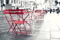 Seating area at plaza in busy Times Square NYC Royalty Free Stock Photo