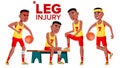 Seating Basketball Sportsman Athlete With Leg Injury Vector. Isolated Cartoon Illustration