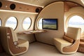 seating configuration for business jet with seats in private suite style, each with its own entertainment system