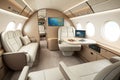 seating configuration for business jet with seats in private suite style, each with its own entertainment system