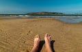 Seating on Conwy Morfa Beach in Wales in beatiful weather