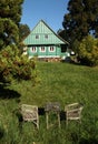 Seating in front of cottage