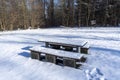 Seating group is snowed in in the winter forest Royalty Free Stock Photo
