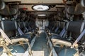 Seatings inside an armored military vehicle for carrying soldiers Royalty Free Stock Photo