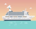 Ocean cruise ship on vector horizontal illustration in flat style Royalty Free Stock Photo