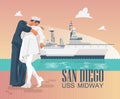 Uss Midway Poster with ship and kissing statues