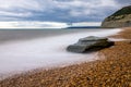 Seatown beach and view of Golden Cap the highest point on the south coast of England. Royalty Free Stock Photo