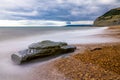 Seatown beach and view of Golden Cap the highest point on the south coast of England. Royalty Free Stock Photo