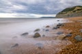 Seatown beach and view of Golden Cap the highest point on the south coast of England. Royalty Free Stock Photo