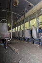 Seats on aisle of abandoned trolley car