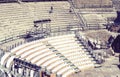 Seats in antique amphitheater Teatro Greco in Taormina, Sicily, Italy Royalty Free Stock Photo