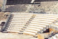 Seats in antique amphitheater Teatro Greco in Taormina, Sicily, Italy