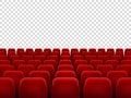 Seats at empty movie hall or seat chair for film screening room. Isolated red armchairs for cinema, theater or opera vector Royalty Free Stock Photo