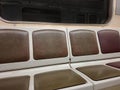 Seats without people. Empty seats in subway car. Empty seats without passengers Royalty Free Stock Photo