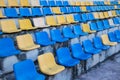 Seats at the stadium. plastic spectator seats in stadium, competition concept.